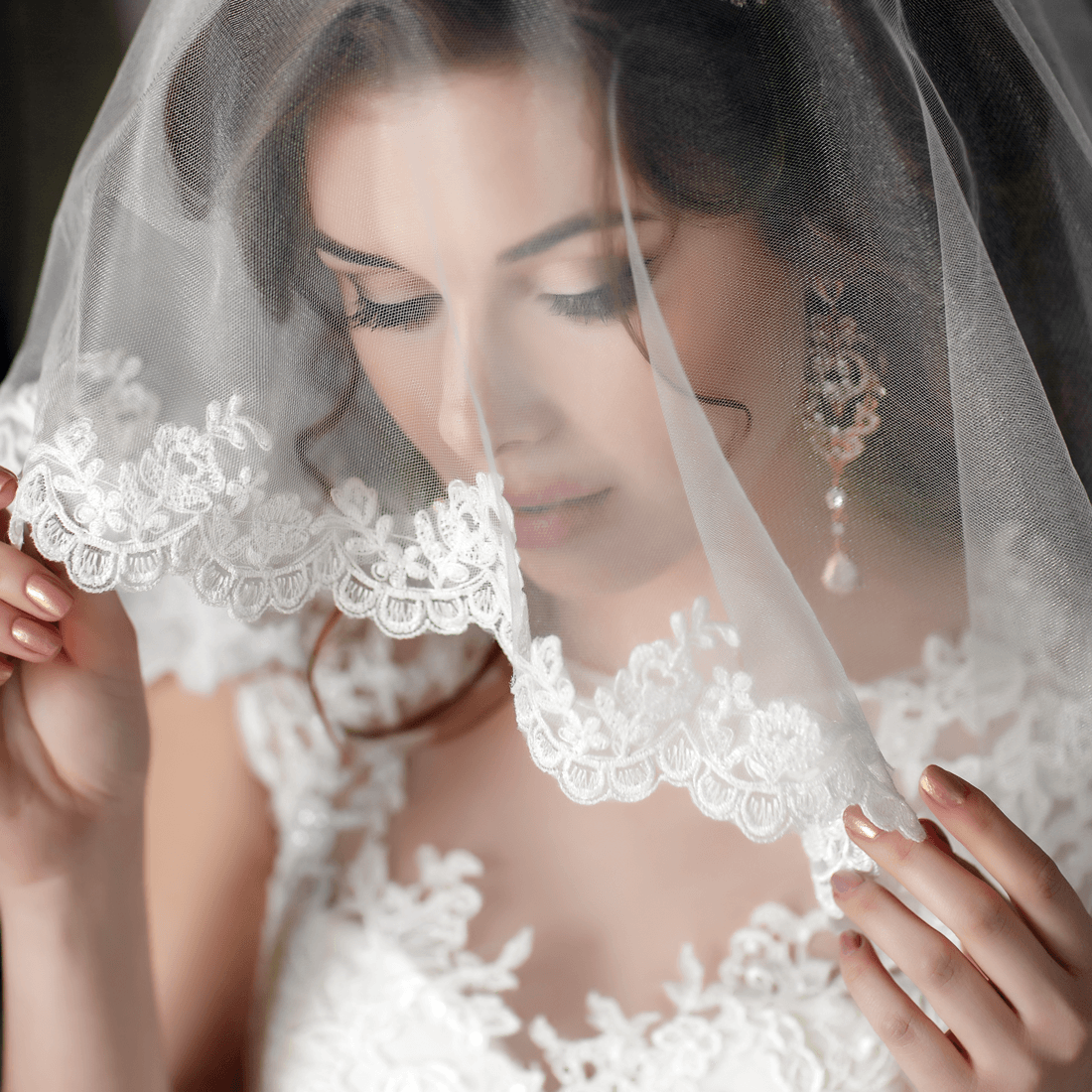 wedding veil covering face of a bride